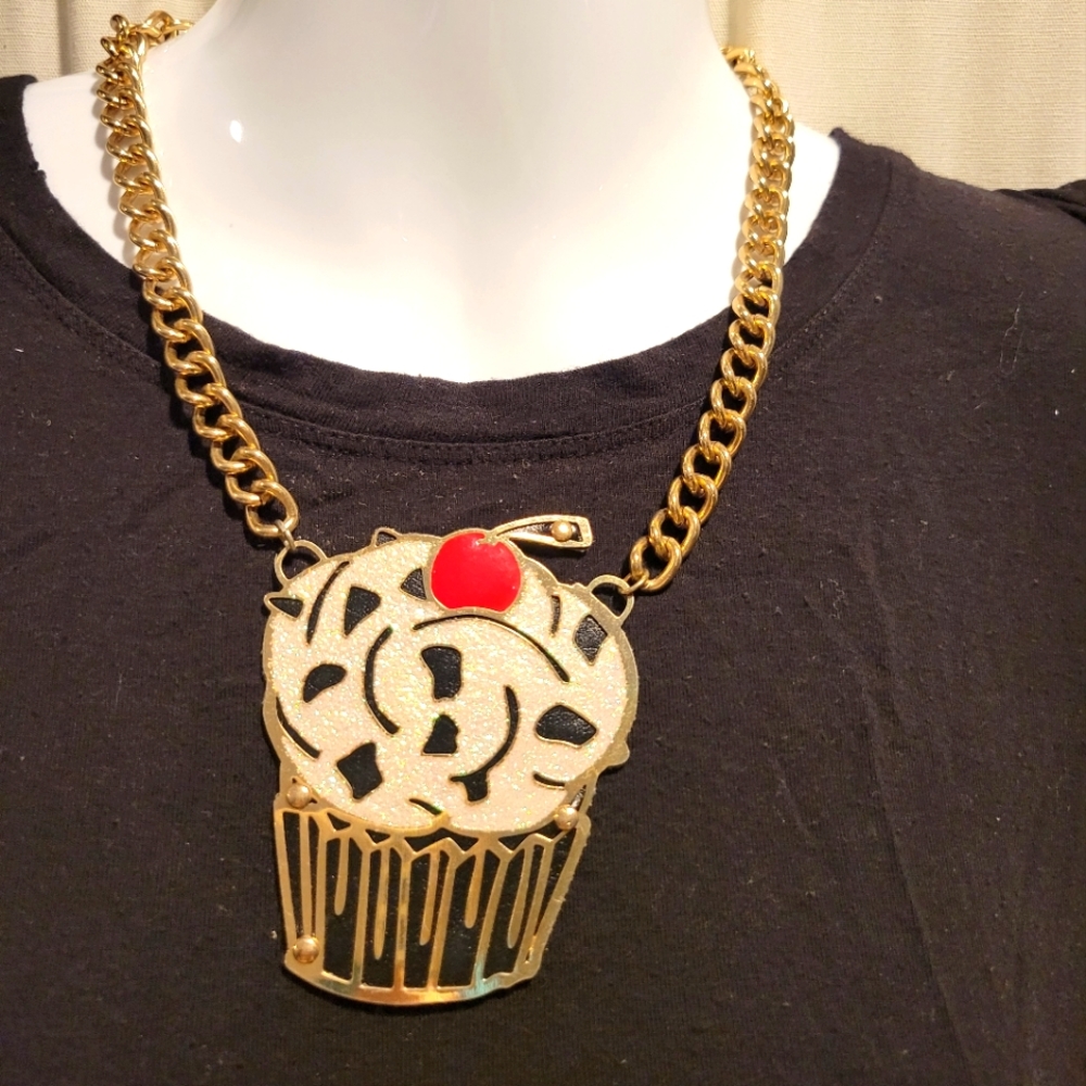 Betsy Johnson Cherry Cupcake leather necklace